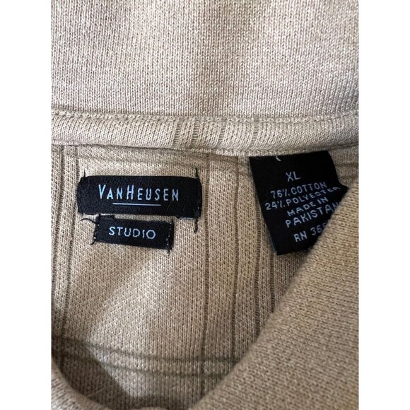 Van Heusen Polo Shirt Mens Size XL Beige Heavy  Knit Classic Fit Long Sleeve - Picture 5 of 6